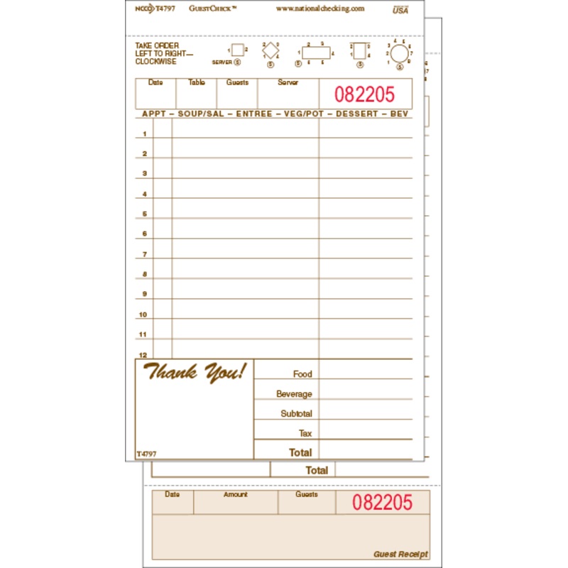 GT479BK Guest Check Paper 50 - 2 ply