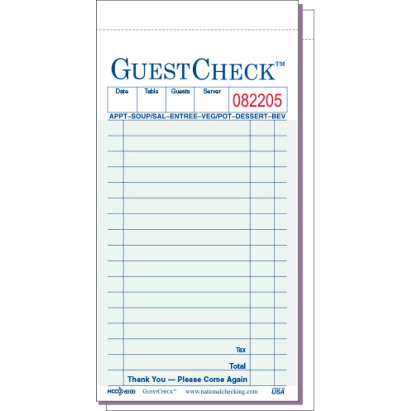 GT6000 Guest Check Pad 50 per Book 2-ply w/ Carbon - Green