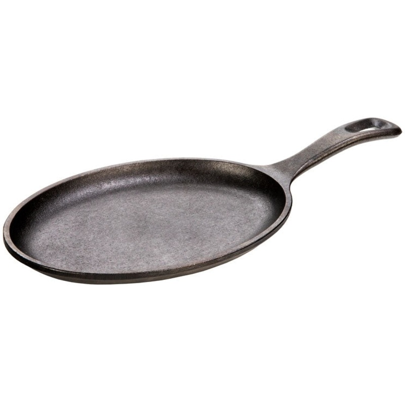 Lodge LOS3 Oval Seasoned Cast Iron Serving Griddle / Fajita Pan with Handle 10" x 7-1/2"