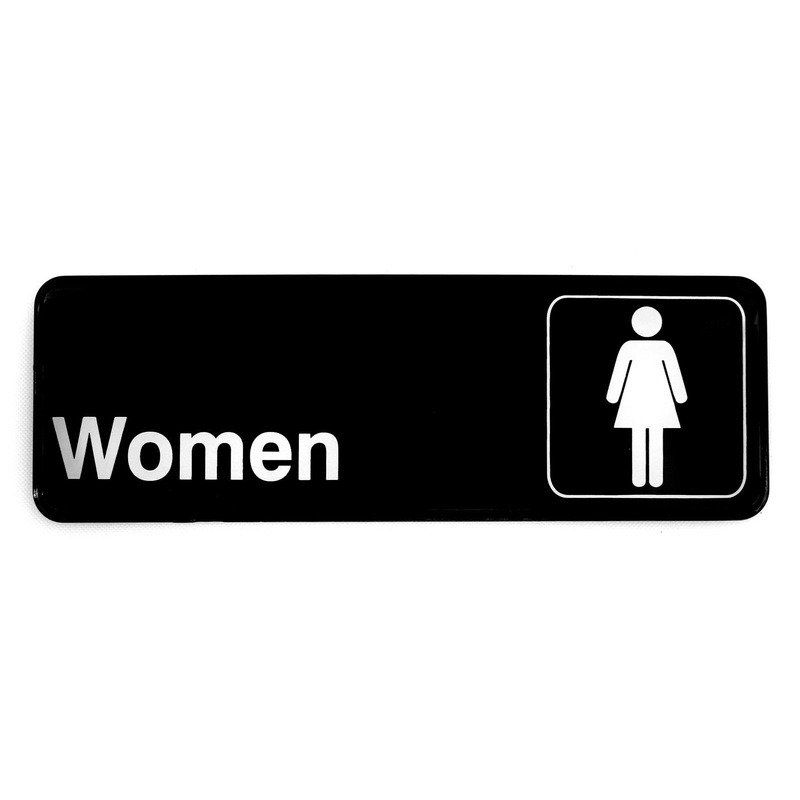 TableCraft 394516 Plastic "Women" Restroom Sign 9" x 3" - Black / White