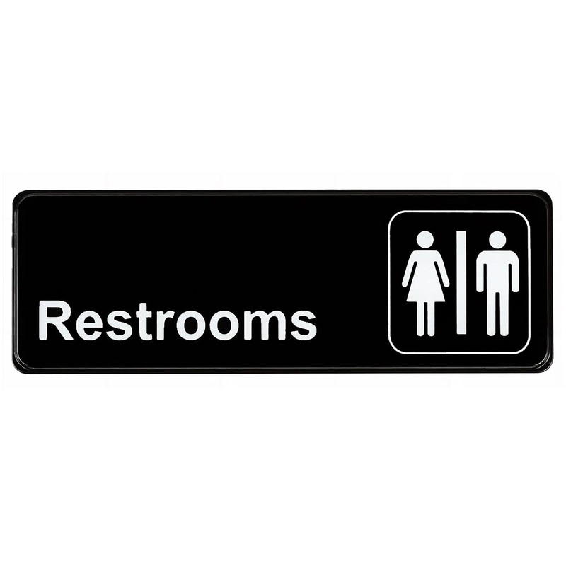 TableCraft 394517 Plastic "Restrooms" Sign 9" x 3" - Black / White