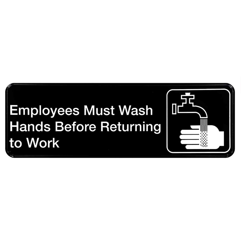 TableCraft 394530 Plastic "Employees Must Wash Hands Before Returning To Work" Sign 9" x 3" - Black / White