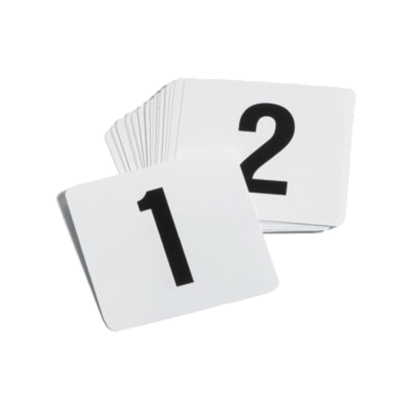 TableCraft TN100 Plastic Table Number Card Set 4" x 4" - Numbers 1 to 100