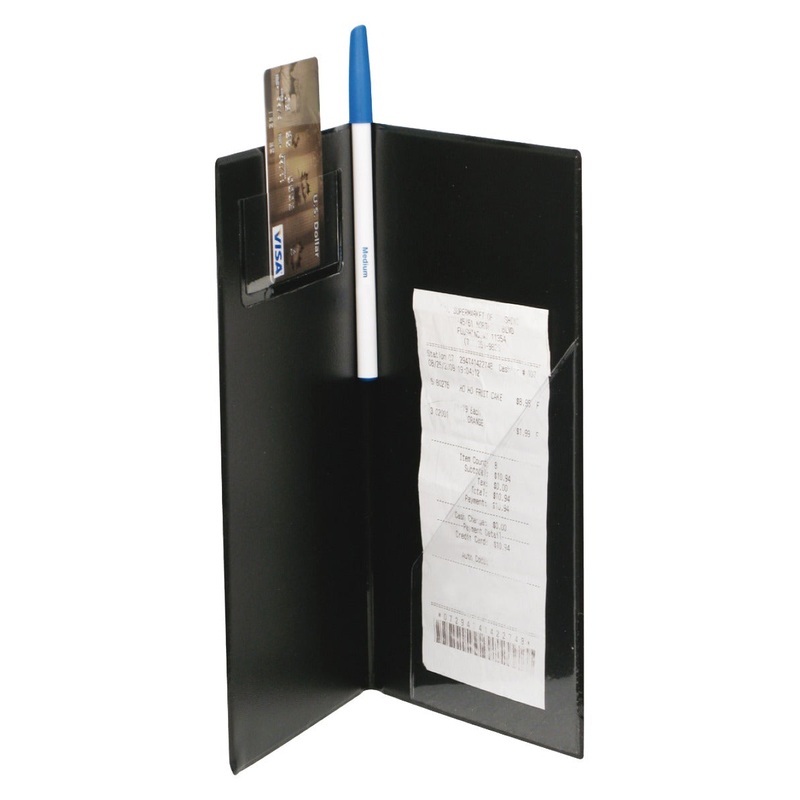 Winco CHK-1K "Thank you" Guest Check Holder with 2 Inside Pockets & Grooved Spine for Pen 5-1/2" x 10" - Black