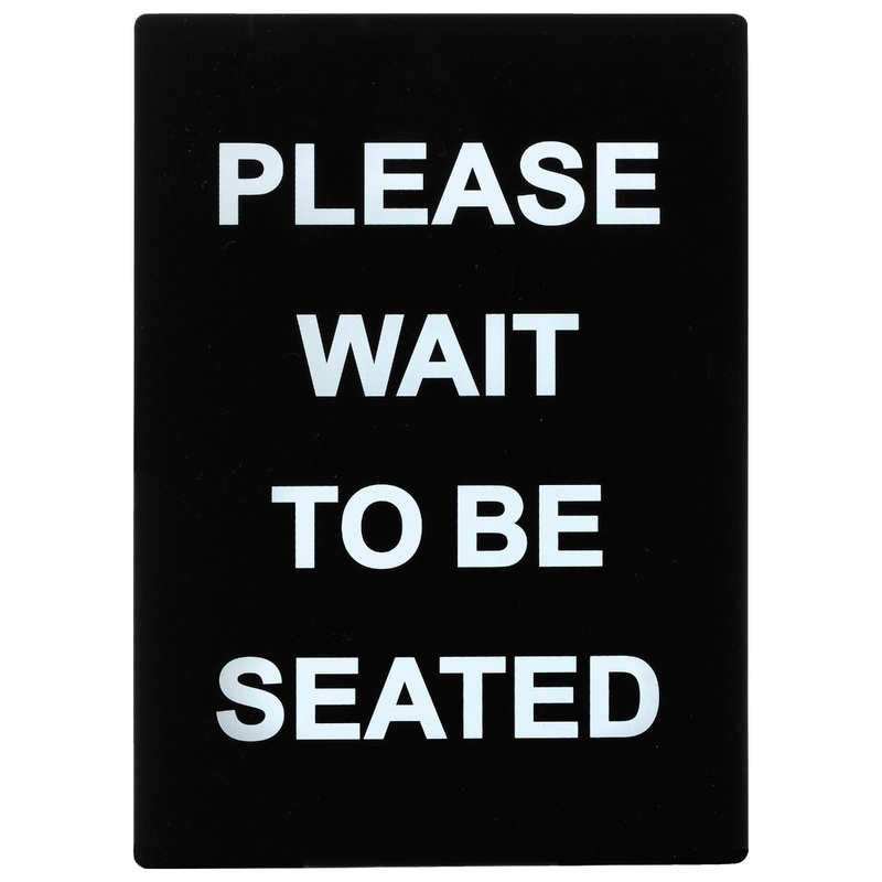 Winco SGN-802 Plastic 2-Sided "Please Wait To Be Seated" Stanchion Frame Sign 8-1/2" x 11-3/4" - Black / White