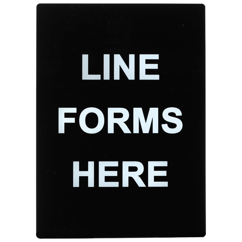 Winco SGN-803 Plastic 2-Sided "Line Forms Here" Stanchion Frame Sign 8-1/2" x 11-3/4" - Black / White