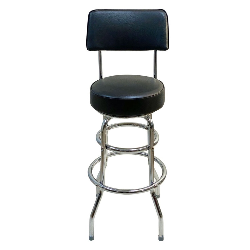 AAA Furniture Wholesale DRB/BACK BLK Swivel Seat Bar Stool with Back & Double Footring 41"OAH Black Vinyl