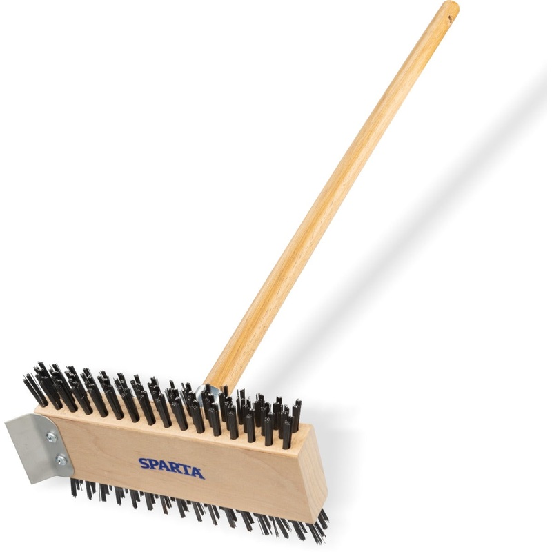 Carlisle 4002600 Sparta Broiler Master Grill Brush & Scraper with Carbon Steel Bristles and Wood Handle 30-1/2" OAL