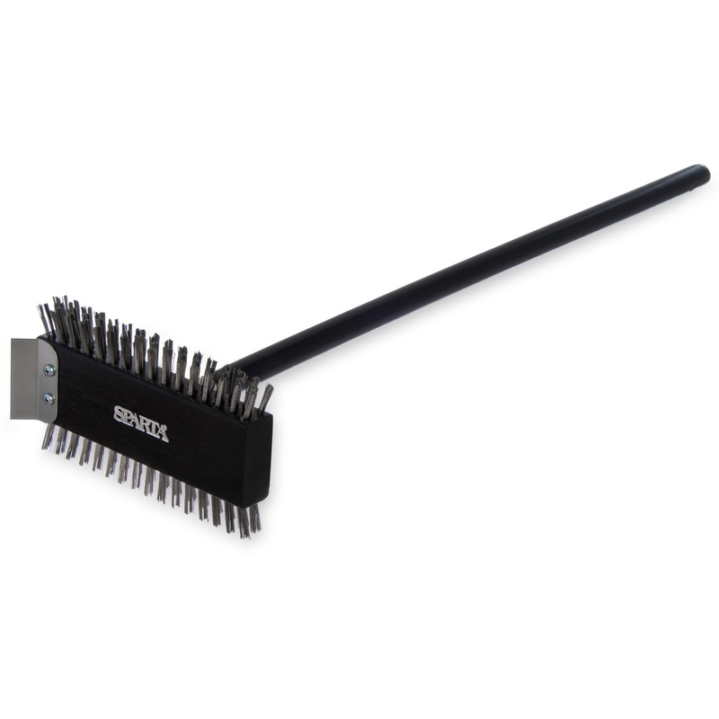 Carlisle 4029000 Sparta Broiler Master Grill Brush & Scraper with Stainless Steel Bristles and Wood Handle 30-1/2" OAL