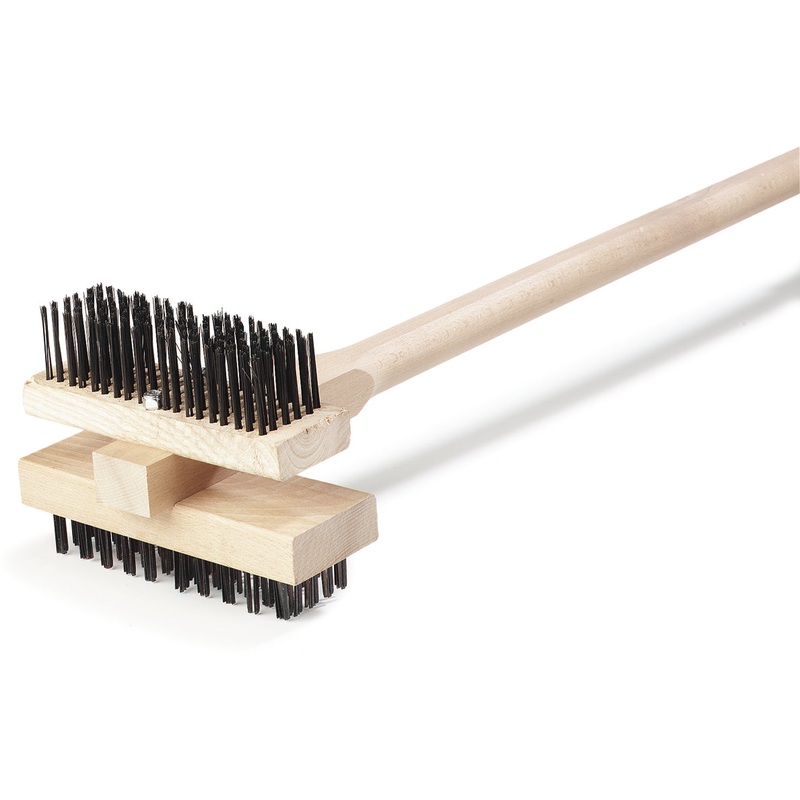 Carlisle 4029400 Double Head Broiler King Grill Brush with Carbon Steel Bristles and Wood Handle 48" OAL