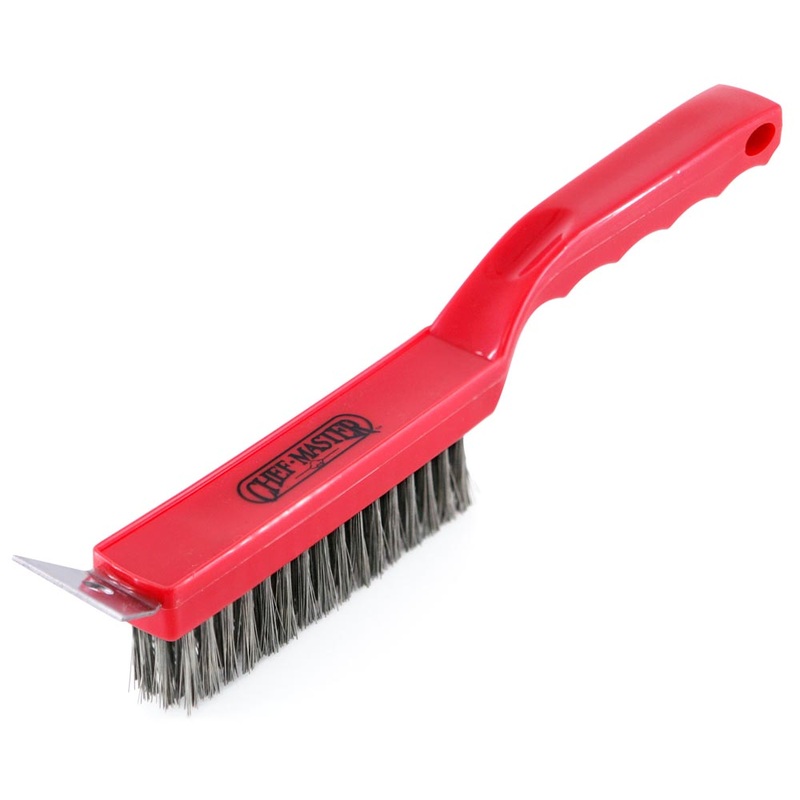 Chef Master 90044 Handheld Grill Brush with Scraper Blade & Plastic Handle 10-1/2" - Red