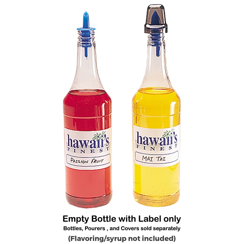 Gold Medal 1059 Empty Plastic Shaved Ice Flavor Bottle with Hawaii's Finest Blank Label 32 oz. - Clear