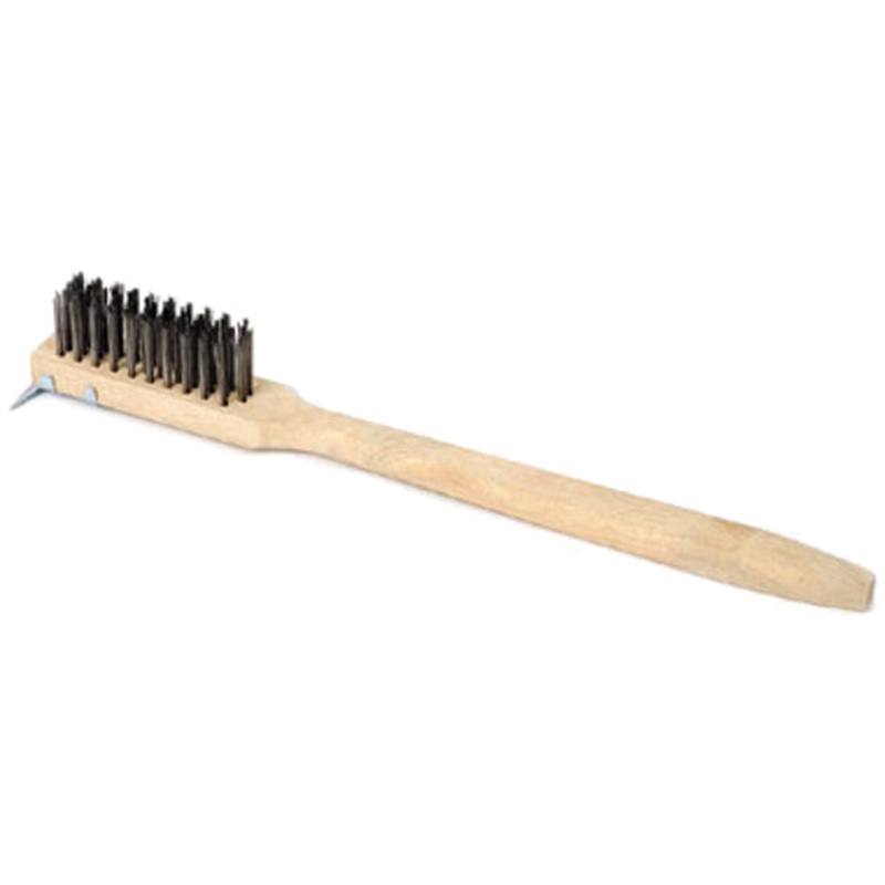Royal Industries ROY BR SCR TIP 20 Wire Broiler Brush with Steel Scraper and Long Wood Handle 20"