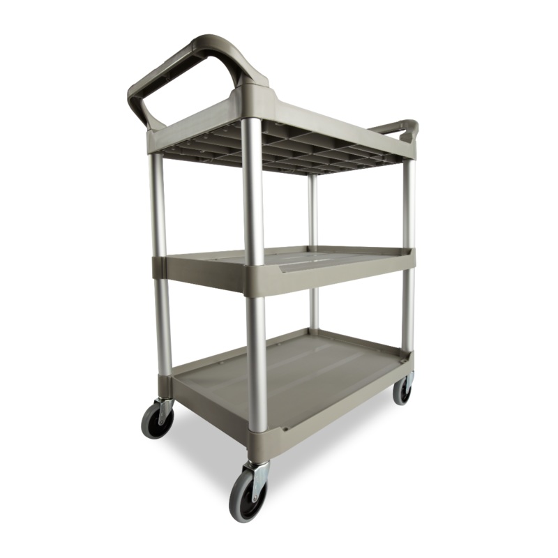Rubbermaid FG342488PLAT 3 Shelf Utility Cart / Bus Cart 33" x 18" x 37"H - Platinum - 200 lb. Capacity