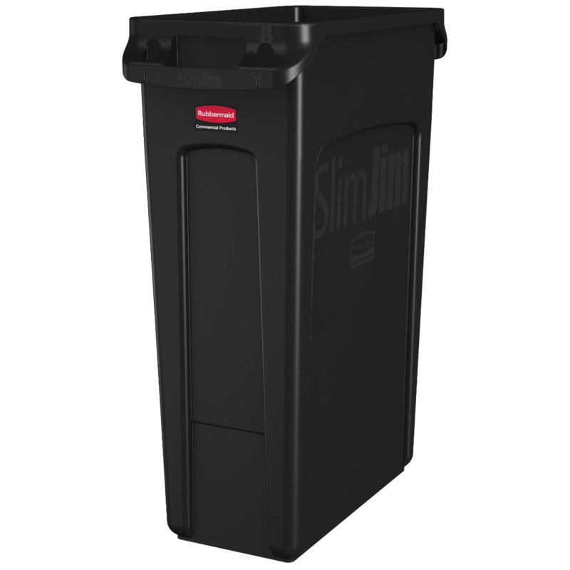 Rubbermaid FG354060BLA Vented Slim Jim Rectangular Waste Container / Trash Can 23 Gal. - Black