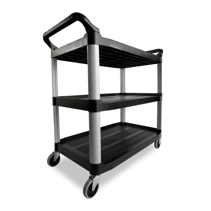 Rubbermaid FG409100BLA Xtra 3 Shelf Utility Cart / Bus Cart 40" x 20" x 37"H - Black - 300 lb. Capacity
