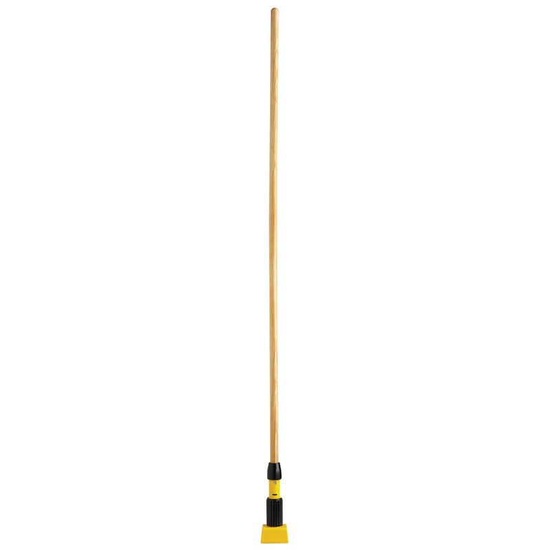 Rubbermaid FGH216000000 Gripper Clamp-Style Hardwood Wet Mop Handle with Yellow Plastic Head 60" - Natural