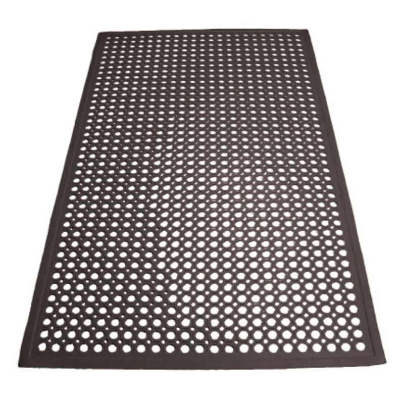 Winco RBM-35K Rubber Anti-Slip & Anti-Fatigue Beveled Edge Floor Mat 3' x 5' - 1/2" Thick - Black