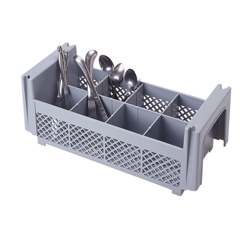 Cambro 8FBNH434151 Camrack 8-Compartment Half-Size Flatware Washing Basket 18" x 7-3/4" x 7-1/4"H - Gray