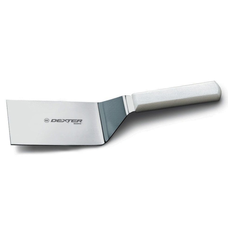Dexter-Russell P94855 Basics Solid Hamburger Turner with White Poly Handle 6" x 3"