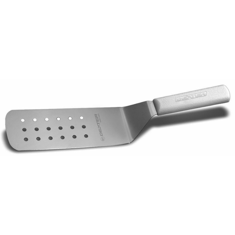 Dexter-Russell PS286-8PCP Sani-Safe Round Corner Perforated Turner with White Poly Handle 8" x 3"