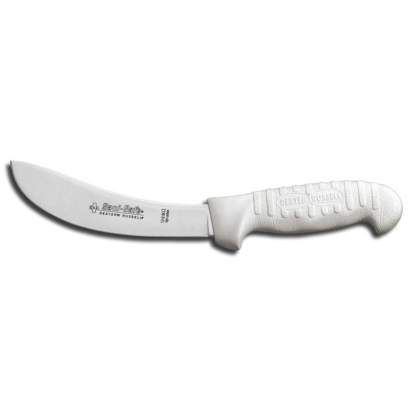 Dexter-Russell S12-6MO Sani-Safe Curved Beef Skinner Knife with White Ribbed Poly Handle 6"