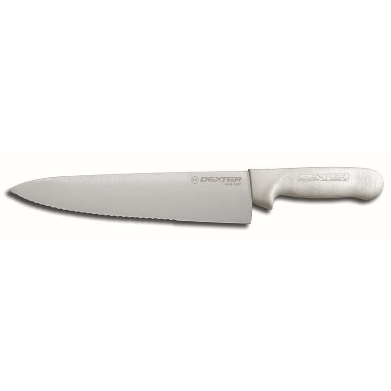 Dexter-Russell S145-10SC-PCP Sani-Safe Scalloped Chef's / Cook's Knife with White Poly Handle 10"