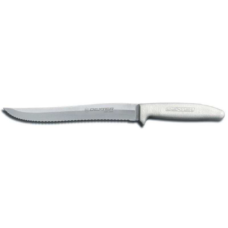 Dexter-Russell S158SC-PCP Sani-Safe Scalloped Utility Slicer Knife with White Poly Handle 8"
