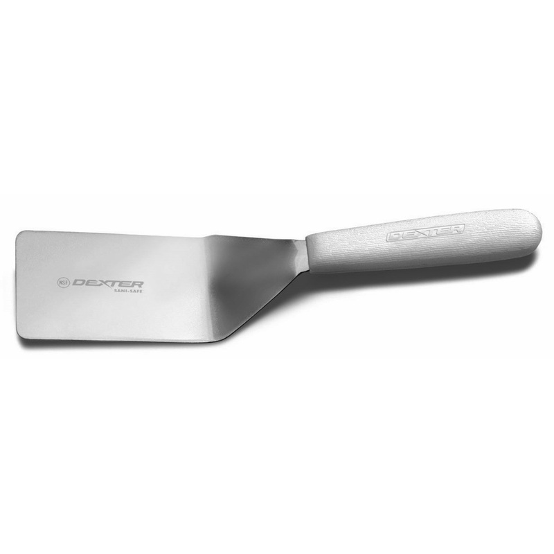 Dexter-Russell S172 1/2 Sani-Safe Solid Pancake Turner with White Poly Handle 4" x 2-1/2"