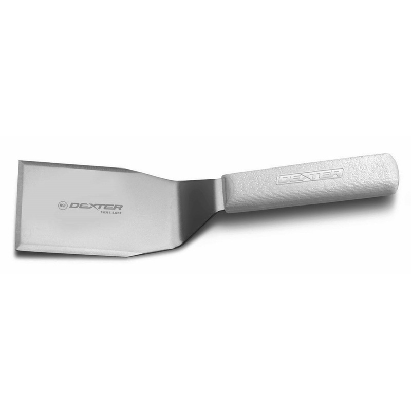 Dexter-Russell S285-3 Sani-Safe Solid Hamburger Turner with White Poly Handle 4" x 3"