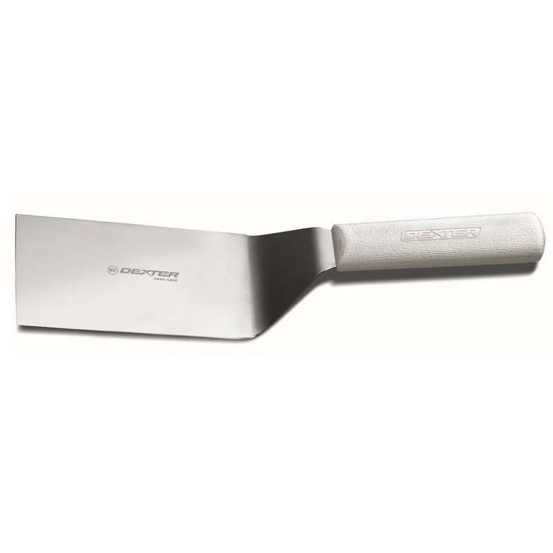 Dexter-Russell S286-6PCP Sani-Safe Solid Hamburger Turner with White Poly Handle 6" x 3"