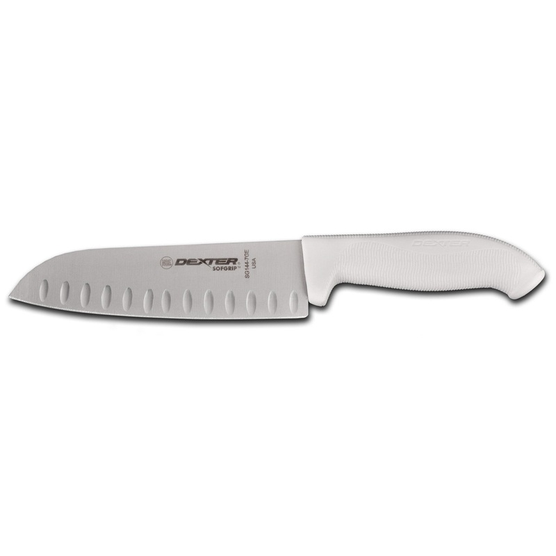 Dexter-Russell SG144-7GE-PCP SofGrip Duo-Edge Santoku Chef's Knife with White Handle 7"