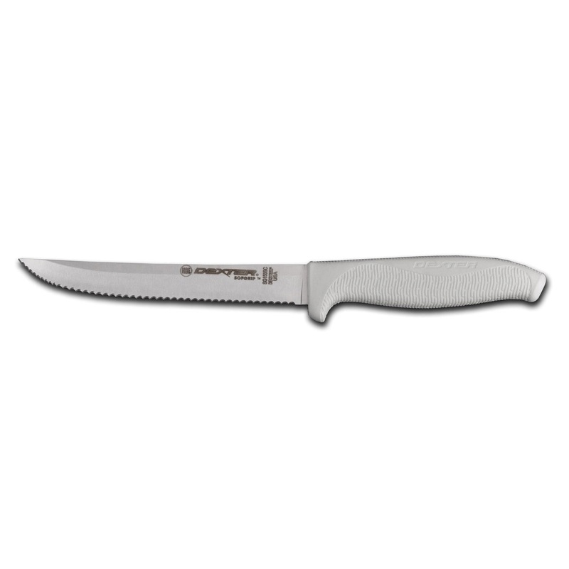 Dexter-Russell SG156SC-PCP SofGrip Scalloped Utility Slicer Knife with White Handle 6"