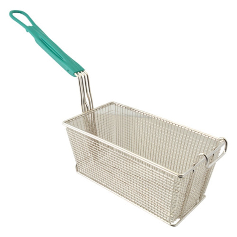 FMP 225-1063 Twin / Half Size Fryer Basket with Front Hook and E-Z Grip Vinyl-Coated Handle 12-1/8" x 6-5/16" x 5-5/16"H