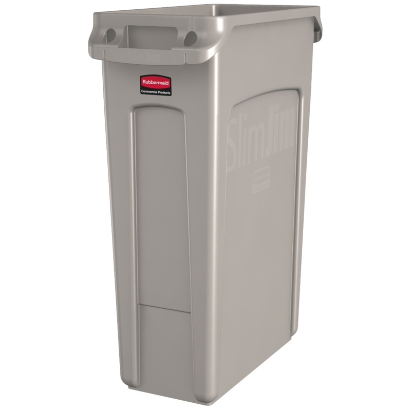 Rubbermaid FG354060BEIG Vented Slim Jim Rectangular Waste Container / Trash Can 23 Gal. - Beige