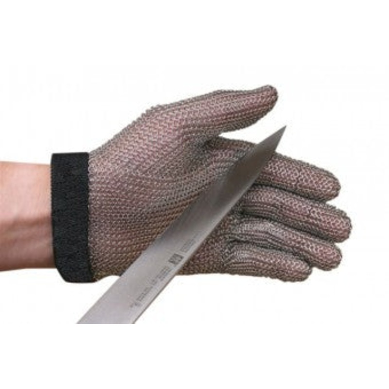 San Jamar MGA515M Ambidextrous Stainless Steel Mesh Cut-Resistant Glove with Red Wrist Band - Medium