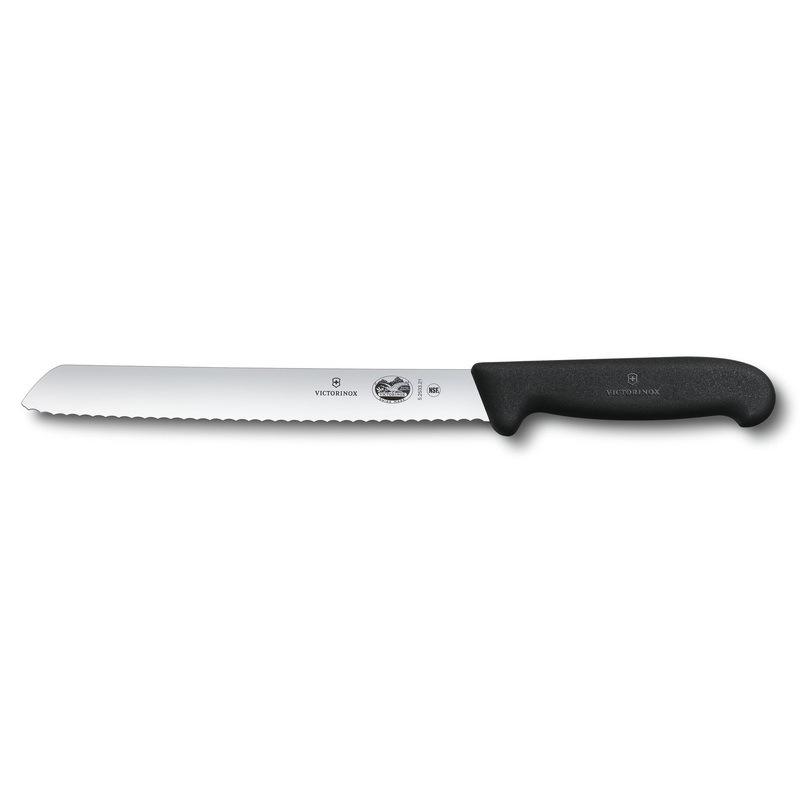 Victorinox 5.2533.21-X8 Slant Tip Serrated Edge Bread Knife with Black Fibrox Handle 8"
