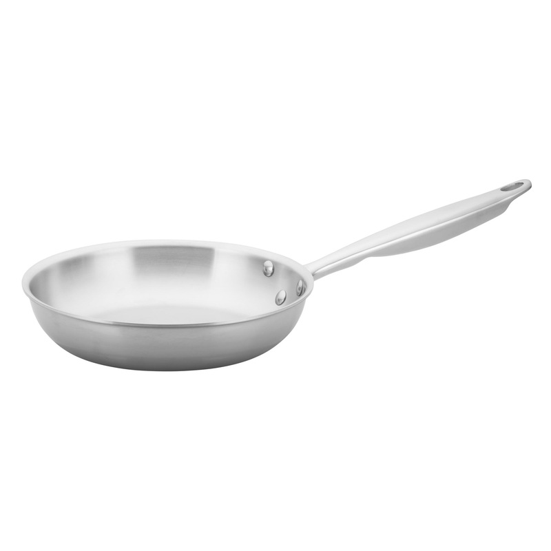 Winco TGFP-8 Tri-Gen 3-Ply Stainless Steel / Aluminum Core Induction Fry Pan with Riveted Hollow Handle 8"
