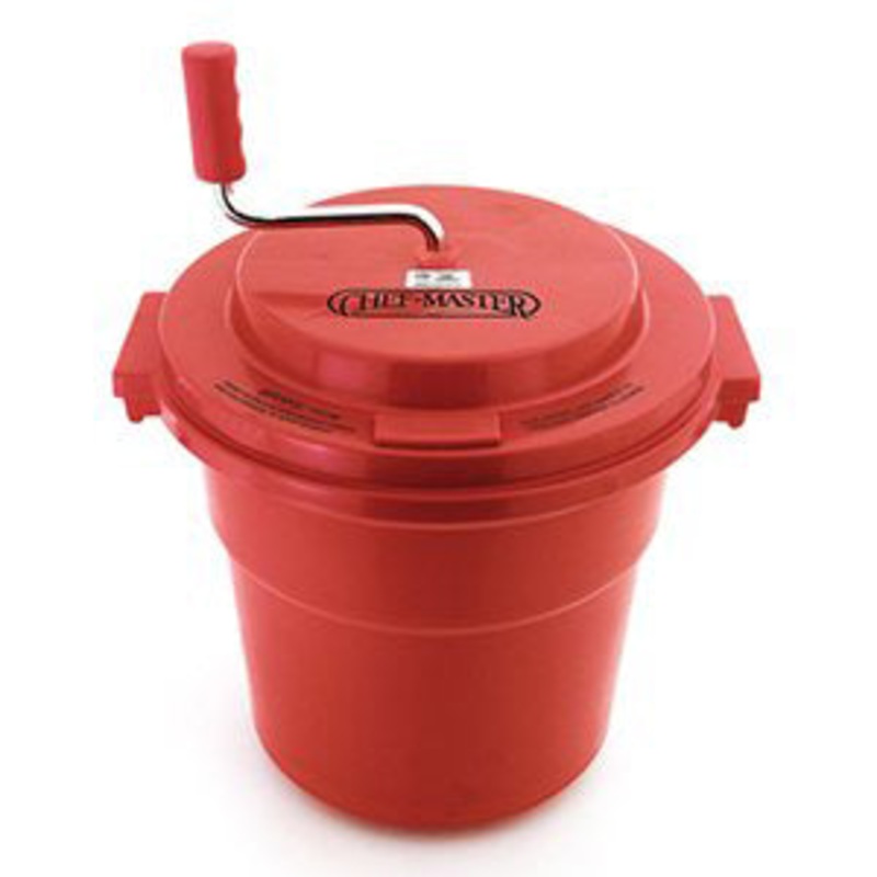 Chef Master 90005 Premium Plastic Manual Salad Dryer / Spinner with Brake 5 gal. - Red