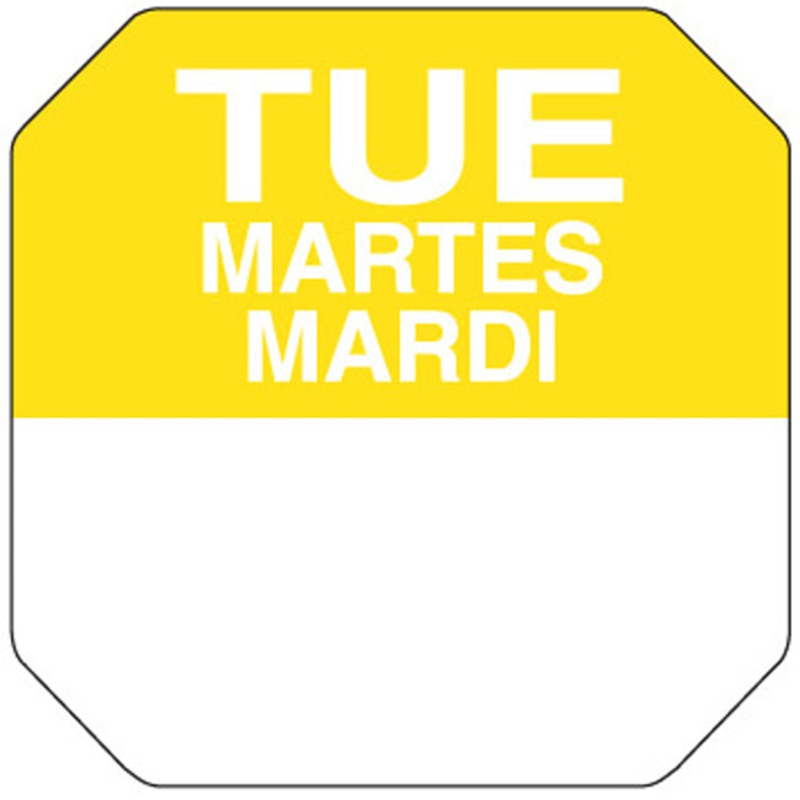 Ecolab Daydots 10107-02-31 SupeRemovable Labels, Tuesday (E/S/F) 1" - Yellow / White - Roll of 1,000
