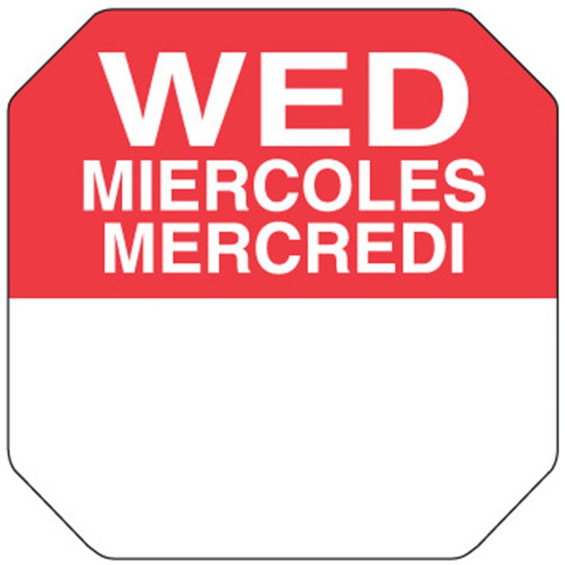 Ecolab Daydots 10107-03-31 SupeRemovable Labels, Wednesday (E/S/F) 1" - Red / White - Roll of 1,000