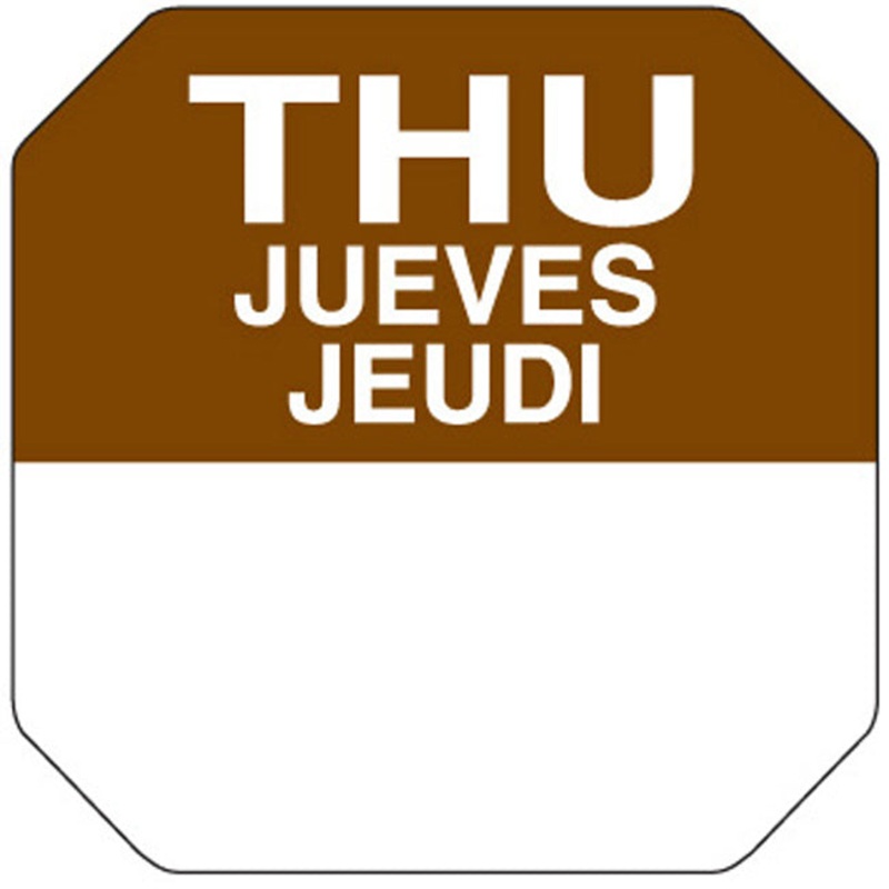 Ecolab Daydots 10107-04-31 SupeRemovable Labels, Thursday (E/S/F) 1" - Brown / White - Roll of 1,000