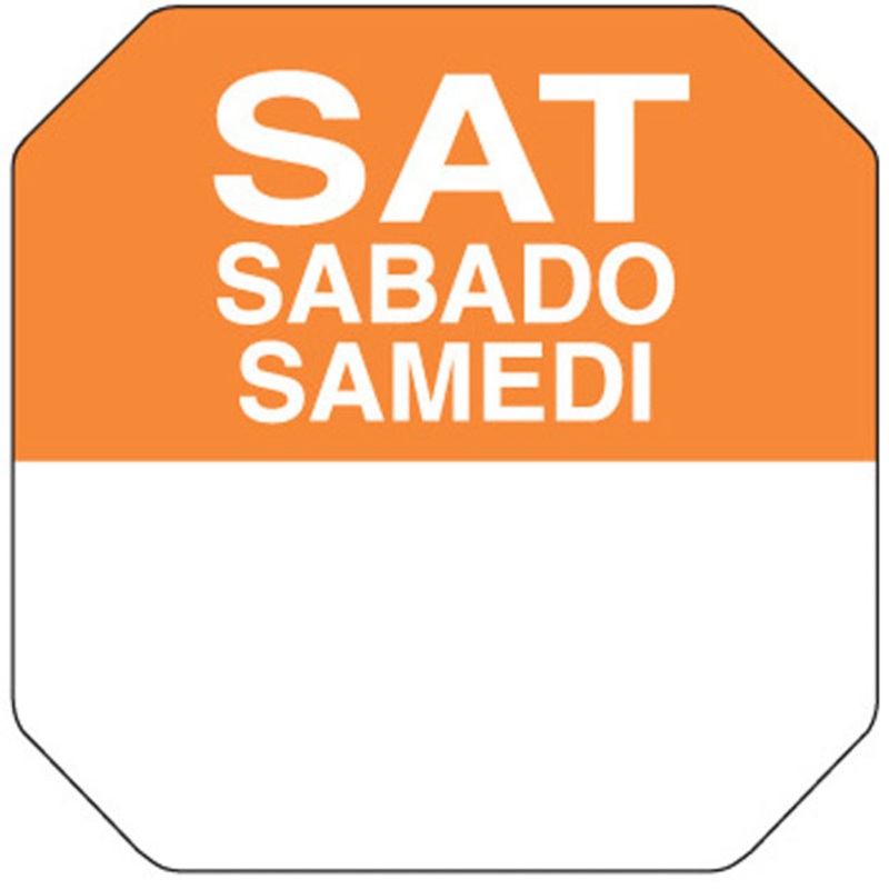 Ecolab Daydots 10107-06-31 SupeRemovable Labels, Saturday (E/S/F) 1" - Orange / White - Roll of 1,000