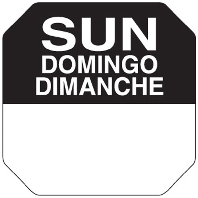 Ecolab Daydots 10107-07-31 SupeRemovable Labels, Sunday (E/S/F) 1" - Black / White - Roll of 1,000