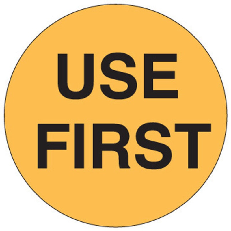 Ecolab Daydots 10601-01-11 SupeRemovable Labels, "Use First" (English) 3/4" - Orange - Roll of 1000