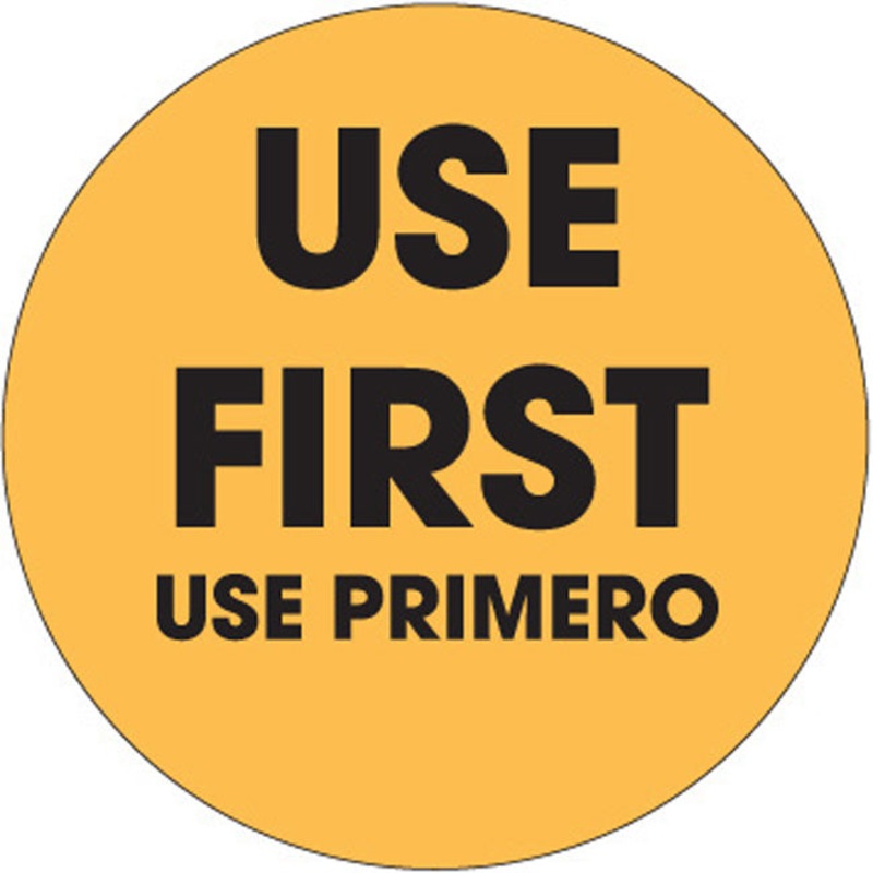 Ecolab Daydots 10607-01-21 SupeRemovable Labels, "Use First" (English/Spanish) 3" - Orange - Roll of 500