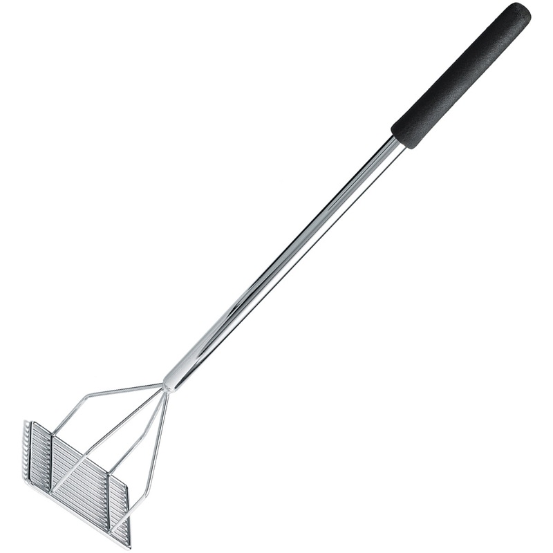 TableCraft 3155 Chrome-Plated Steel Bean Masher with 6" Square Face and 30" Cool-to-Touch Black Vinyl Handle