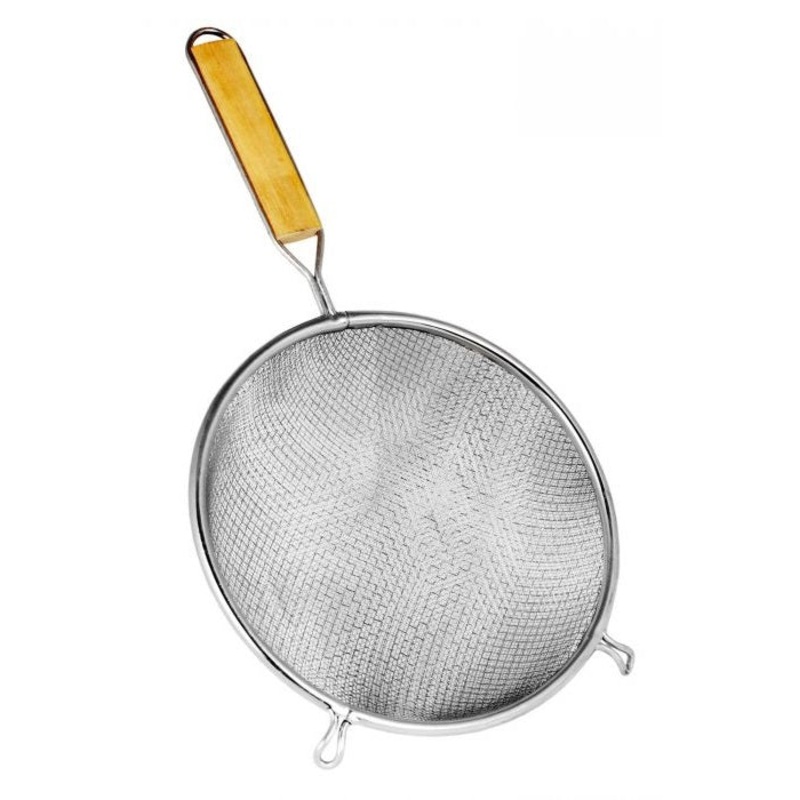 Thunder Group SLSTN5208 Stainless Steel Double Fine Mesh Strainer with Wood Handle 8" Dia.