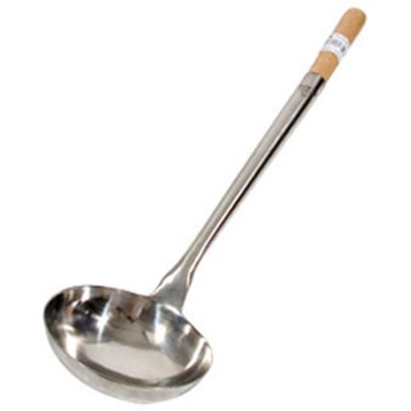 Town 34941 Large Hand Hammered Stainless Steel Wok Ladle with 18" Wood Handle 9 oz.
