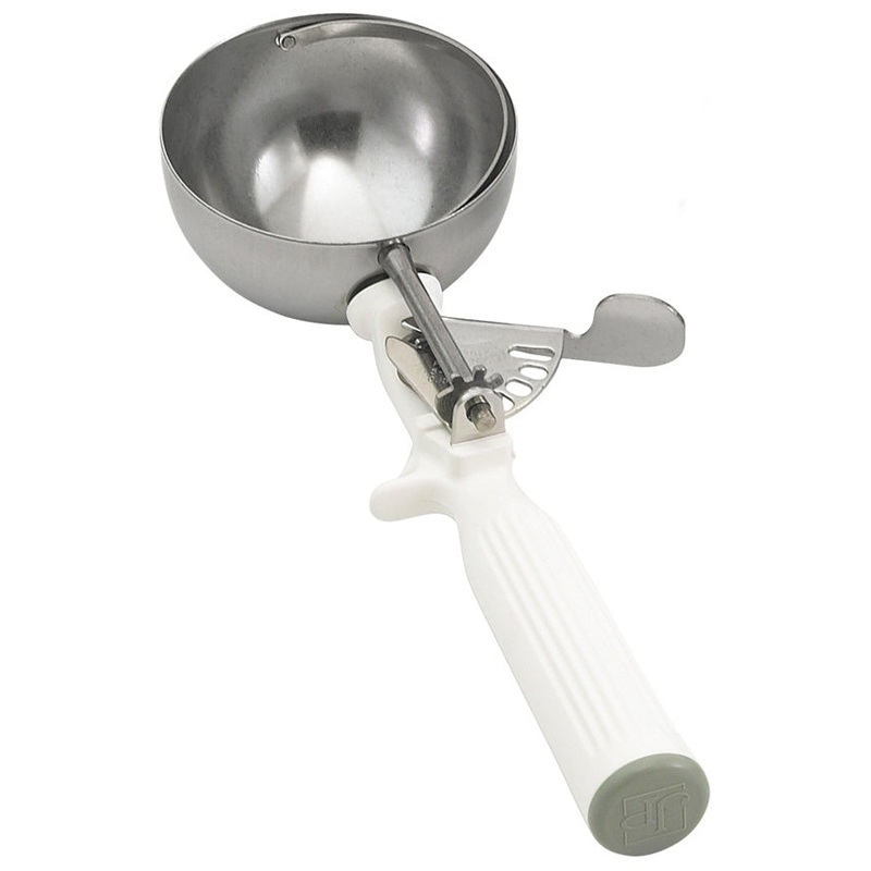 Vollrath 47139 Jacob's Pride Thumb Press Disher with One-Piece White Handle 5-1/3 oz. - Size 6